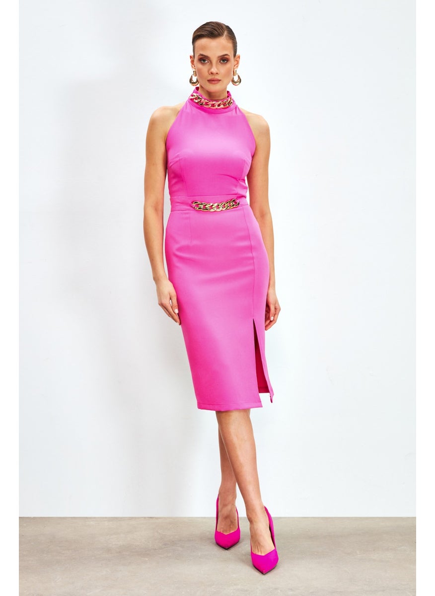 Front Chain Detail Skirt - Fuchsia