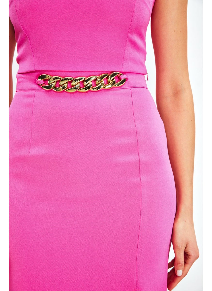 Front Chain Detail Skirt - Fuchsia