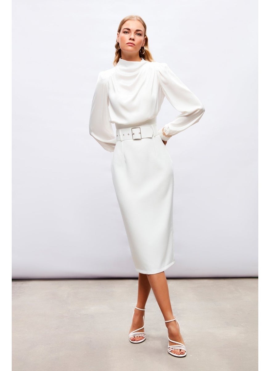 Belted Pencil Skirt - Ecru