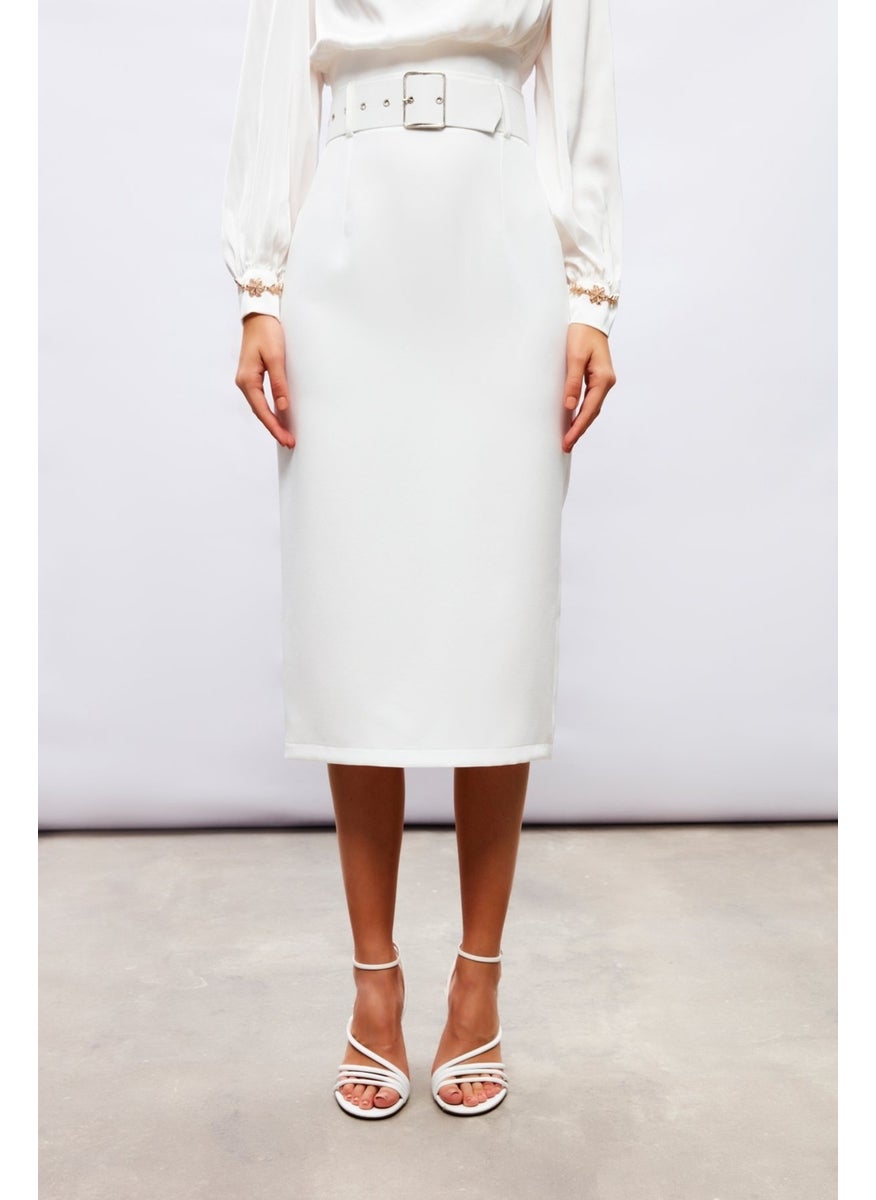 Belted Pencil Skirt - Ecru