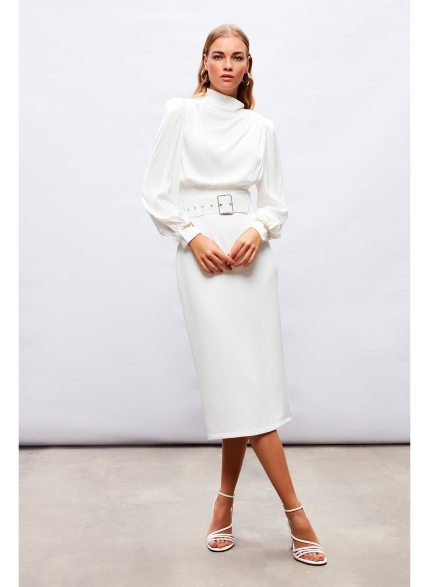 Belted Pencil Skirt - Ecru