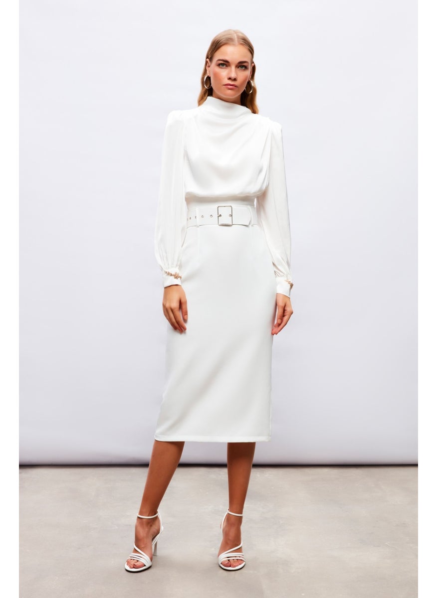 Belted Pencil Skirt - Ecru