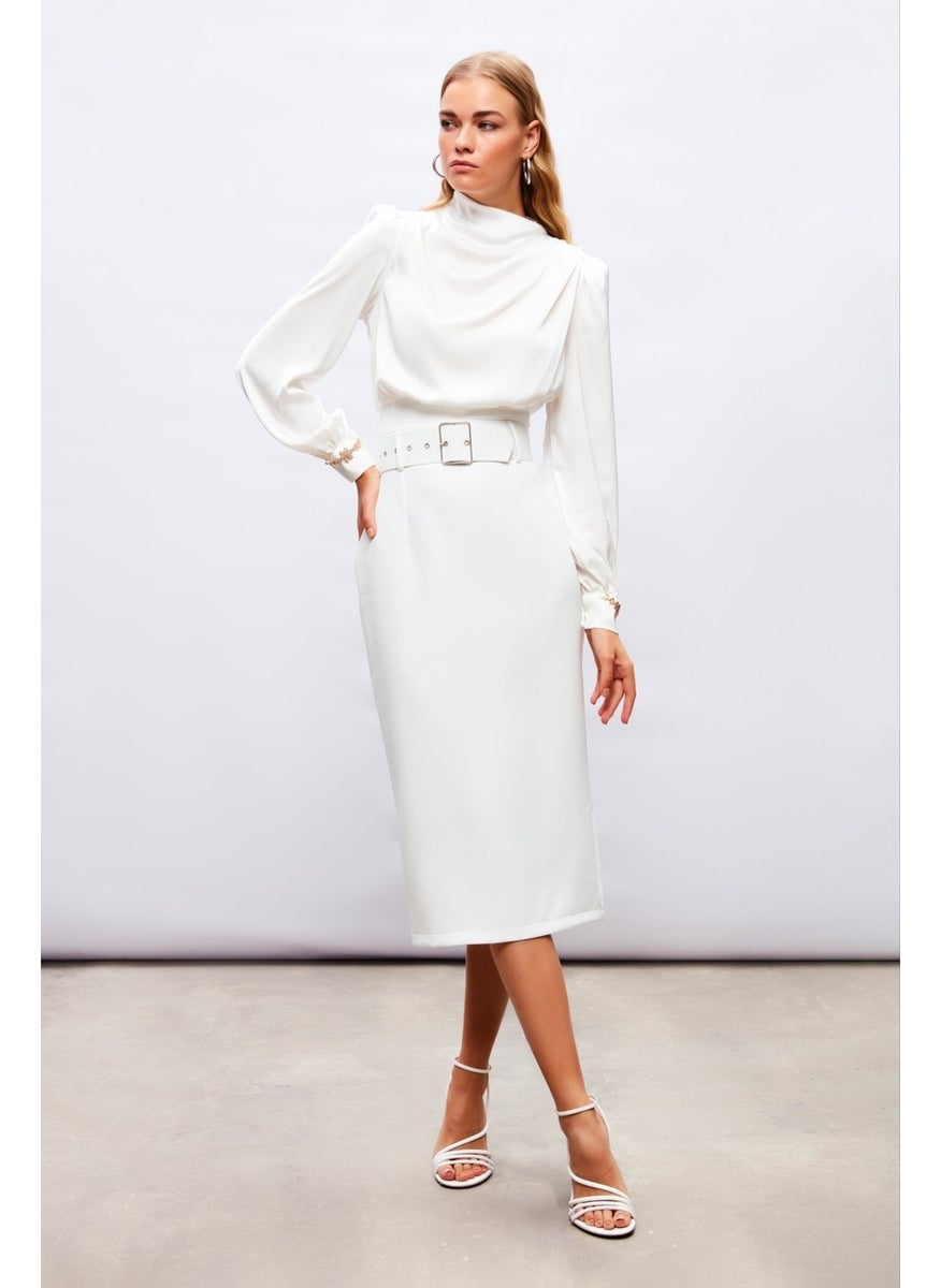 Belted Pencil Skirt - Ecru
