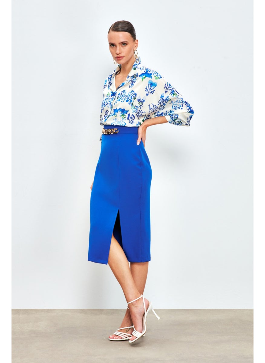 Front Chain Detail Skirt - Sax Blue