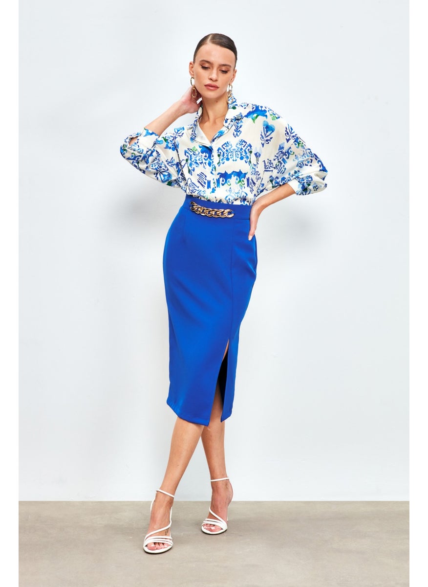 Front Chain Detail Skirt - Sax Blue