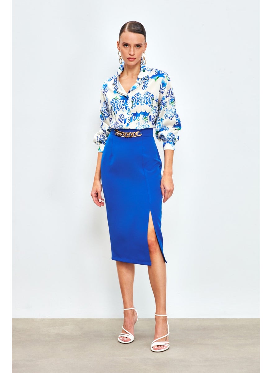 Front Chain Detail Skirt - Sax Blue