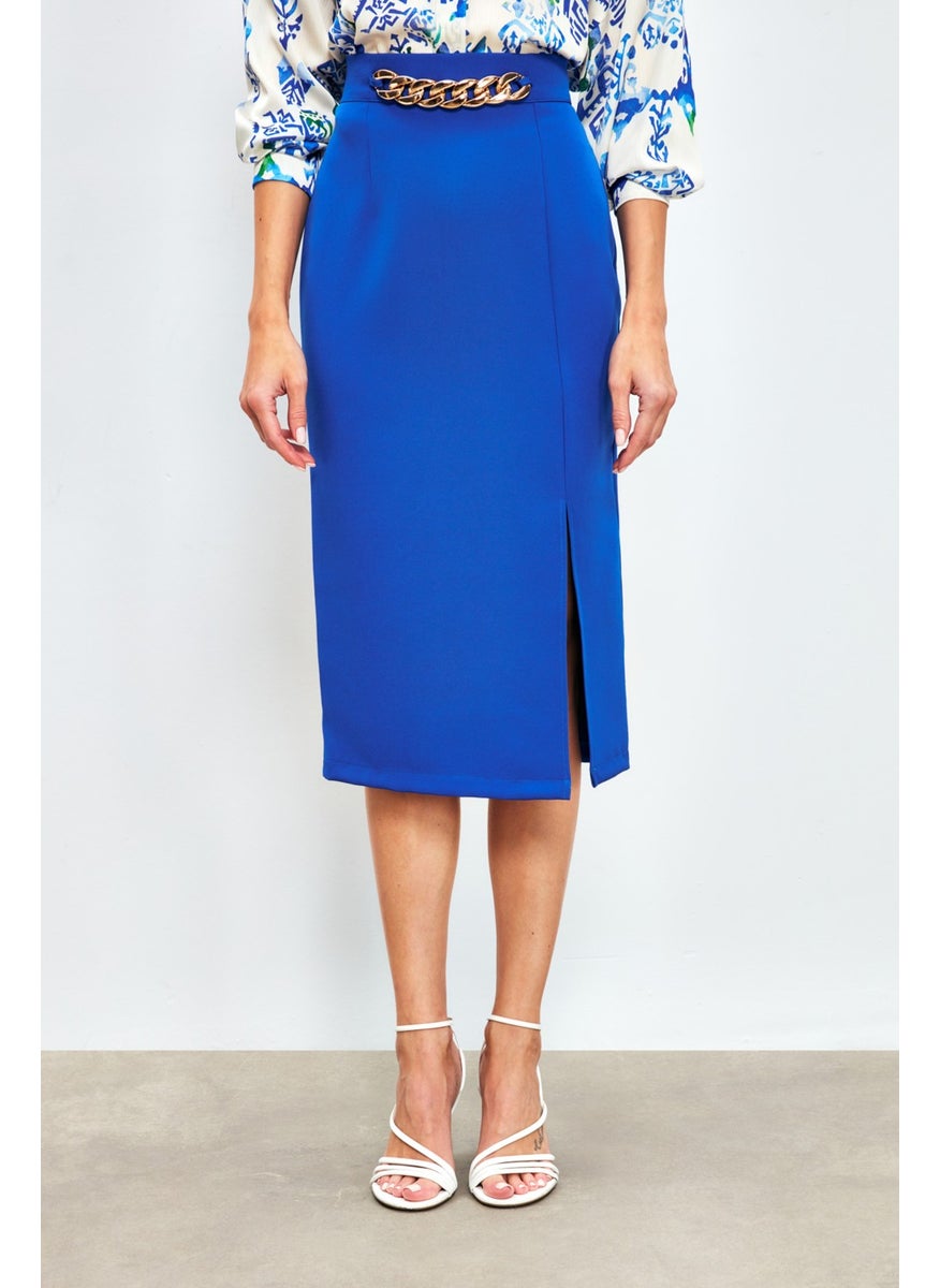 Front Chain Detail Skirt - Sax Blue