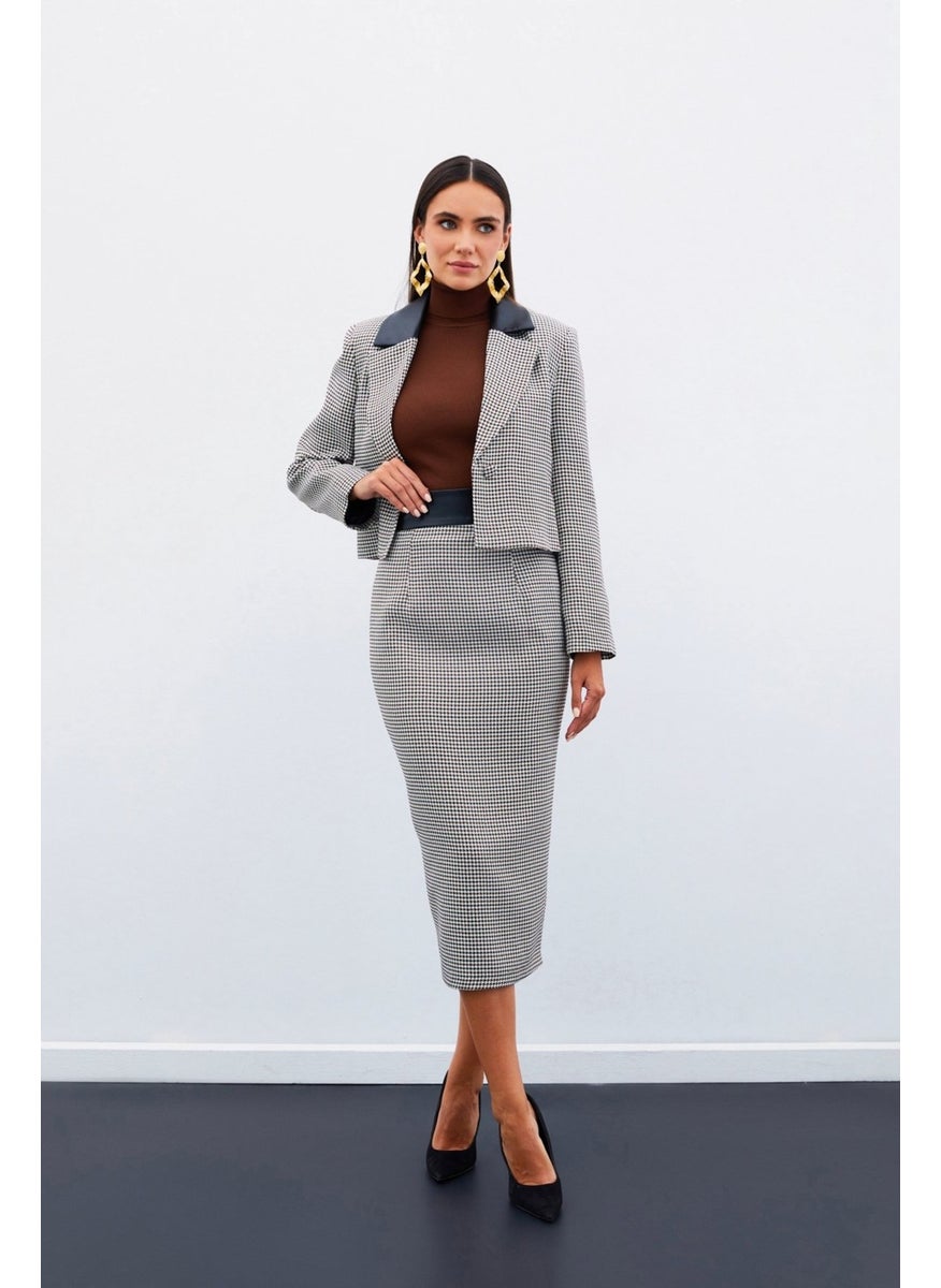 Houndstooth Midi Skirt - Brown