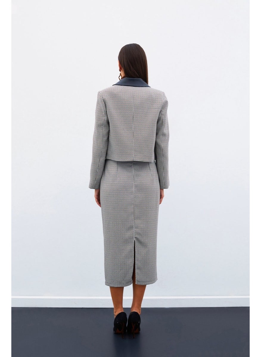 Houndstooth Midi Skirt - Brown
