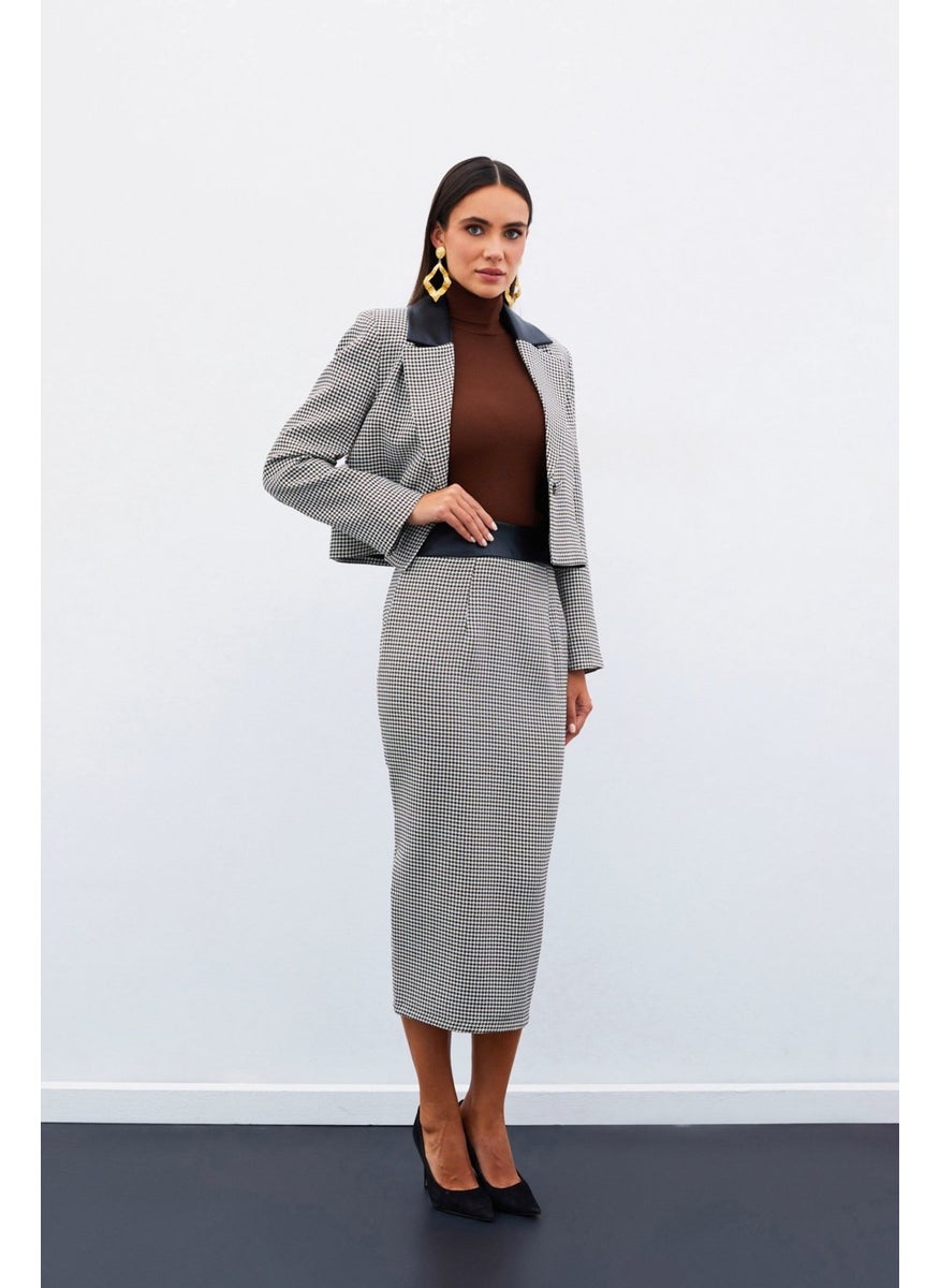 Houndstooth Midi Skirt - Brown