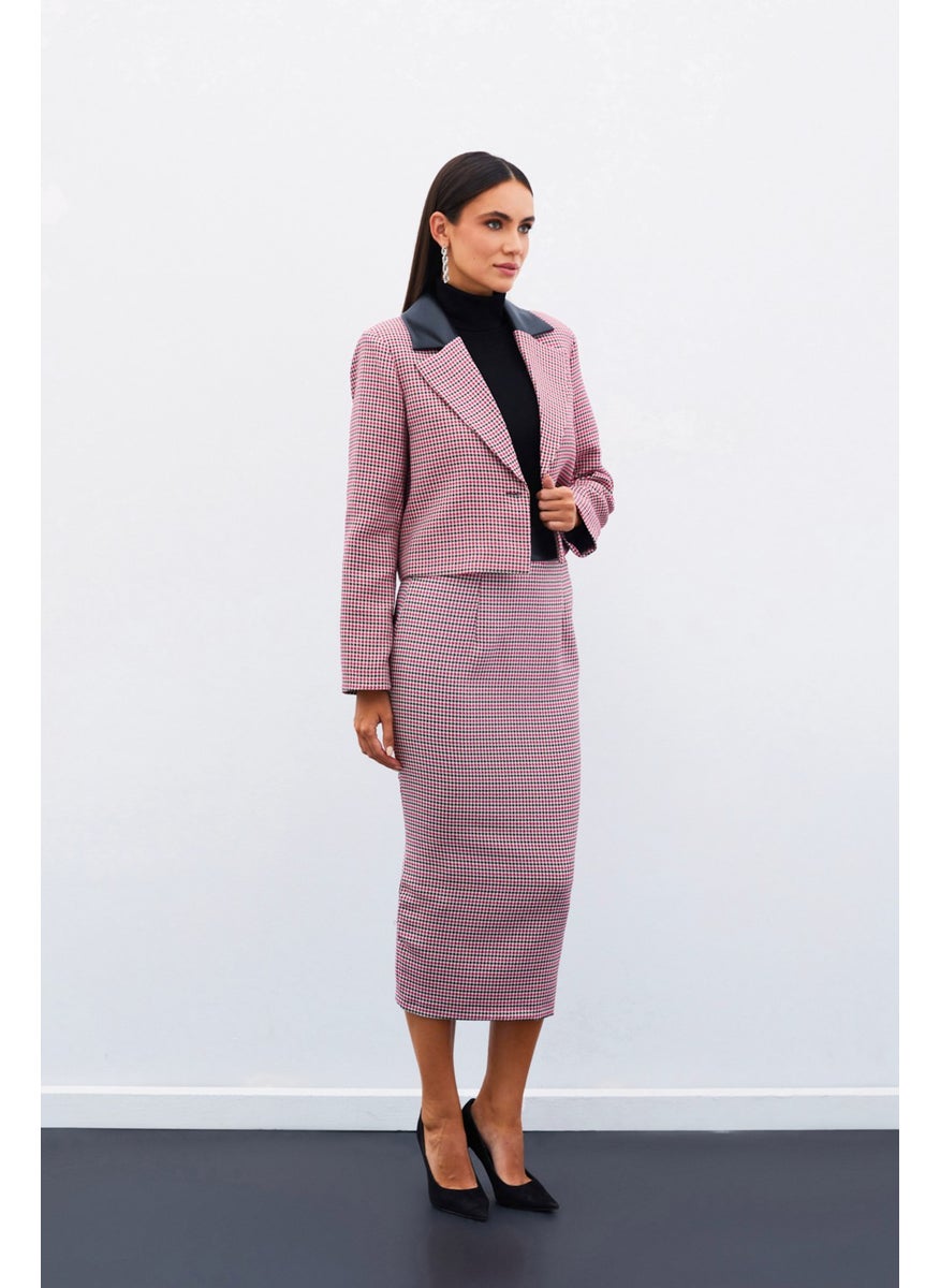Houndstooth Midi Skirt - Fusya