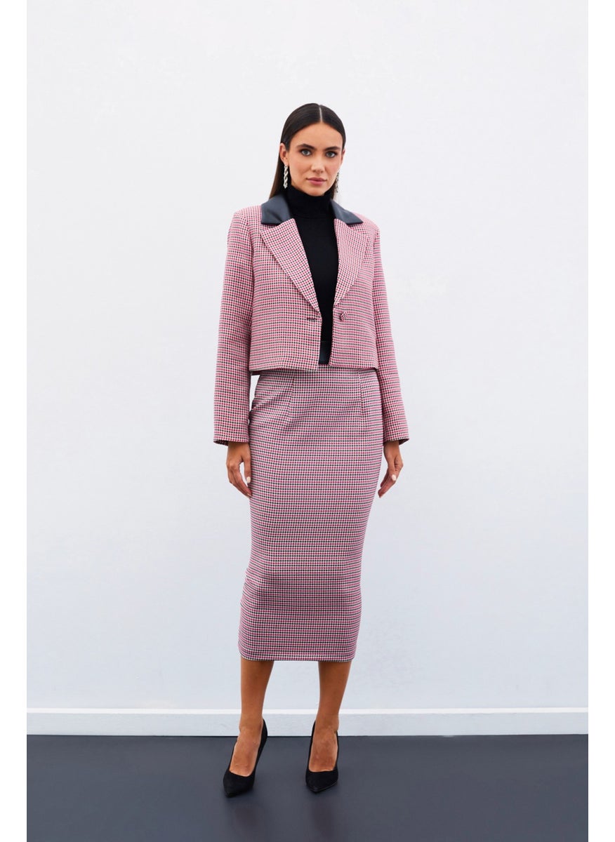 Houndstooth Midi Skirt - Fusya