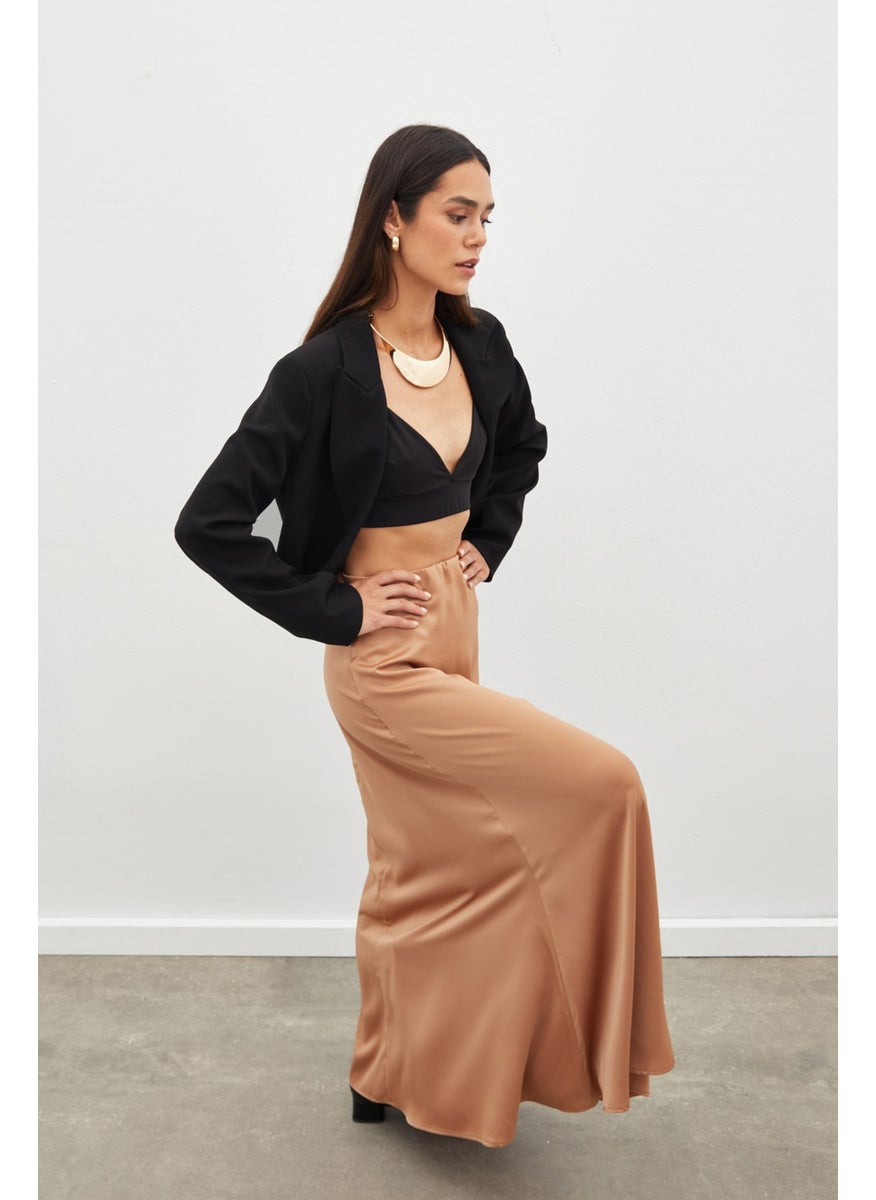 Long Satin Skirt - Camel