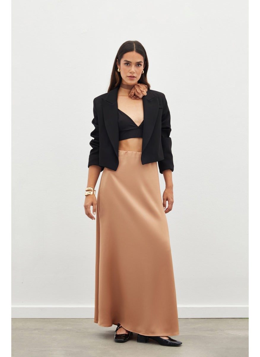 Long Satin Skirt - Camel