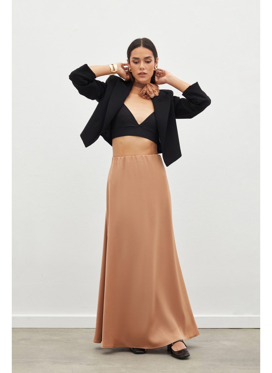 Long Satin Skirt - Camel