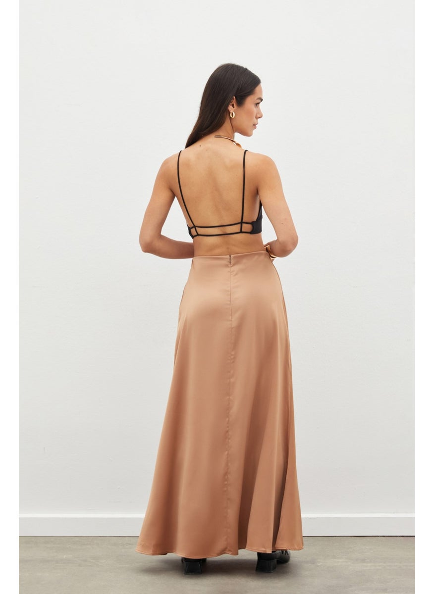Long Satin Skirt - Camel