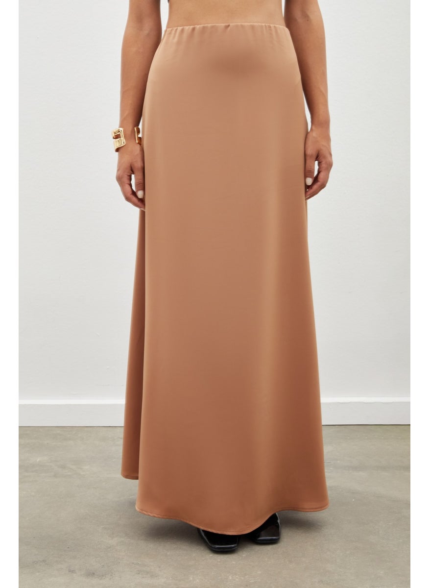 Long Satin Skirt - Camel
