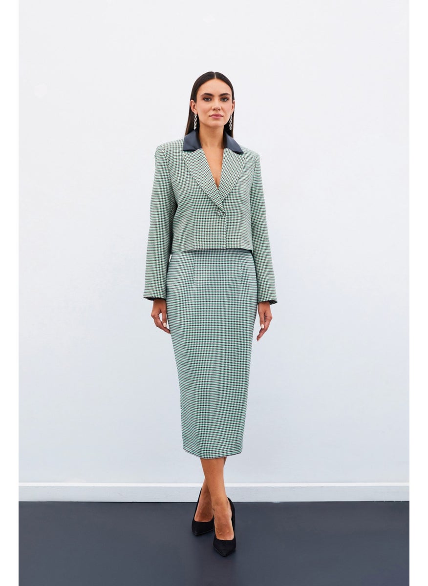Houndstooth Midi Skirt - Green