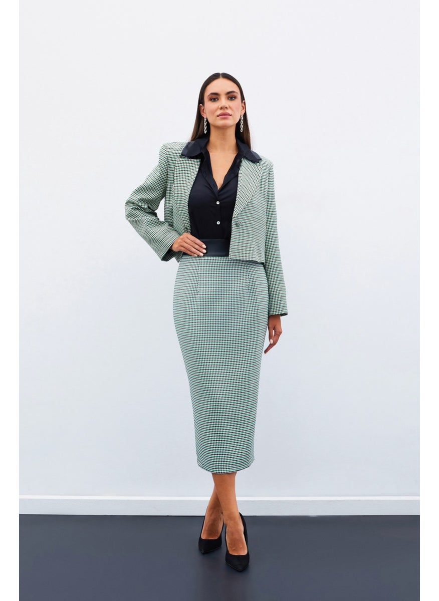 Houndstooth Midi Skirt - Green