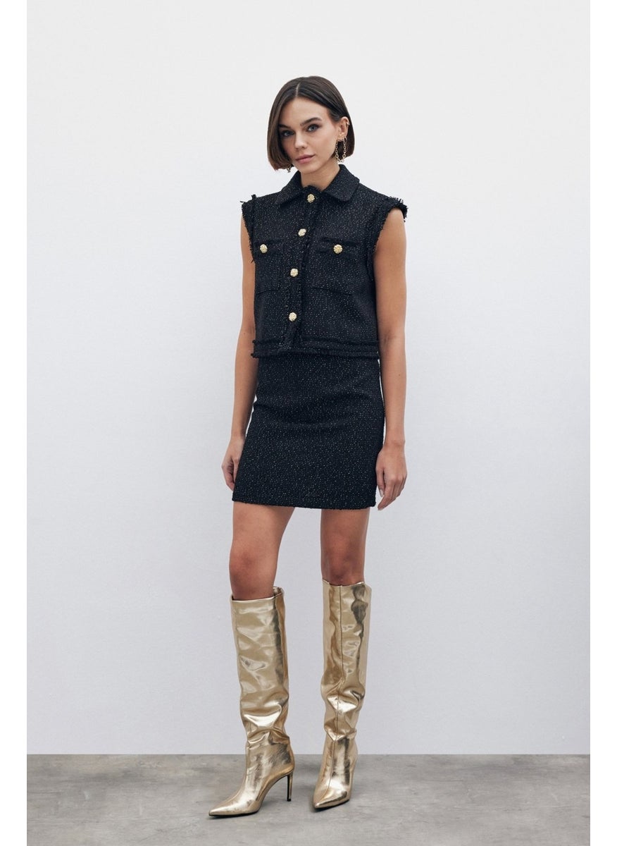 Glittery Mini Tweed Skirt - Black