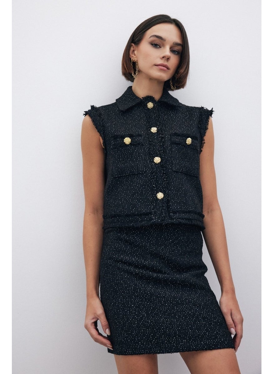Glittery Mini Tweed Skirt - Black