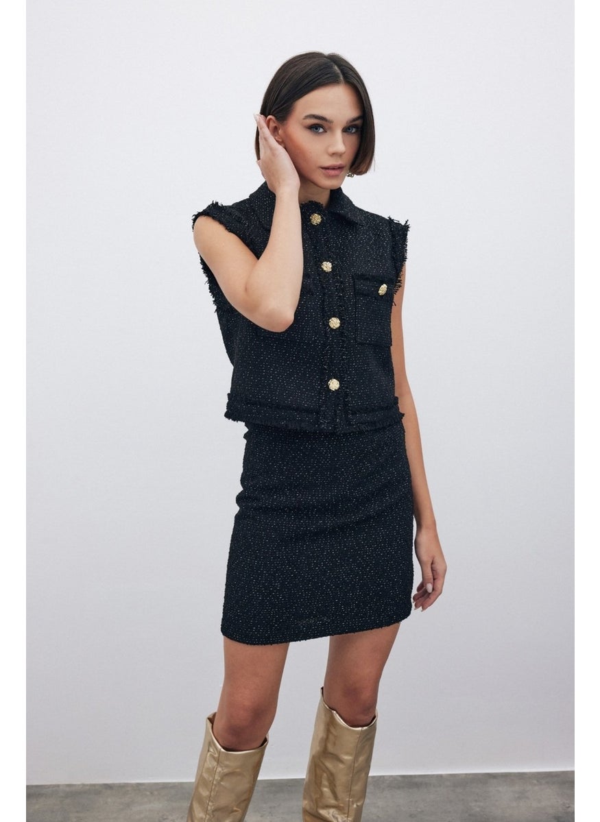 Glittery Mini Tweed Skirt - Black