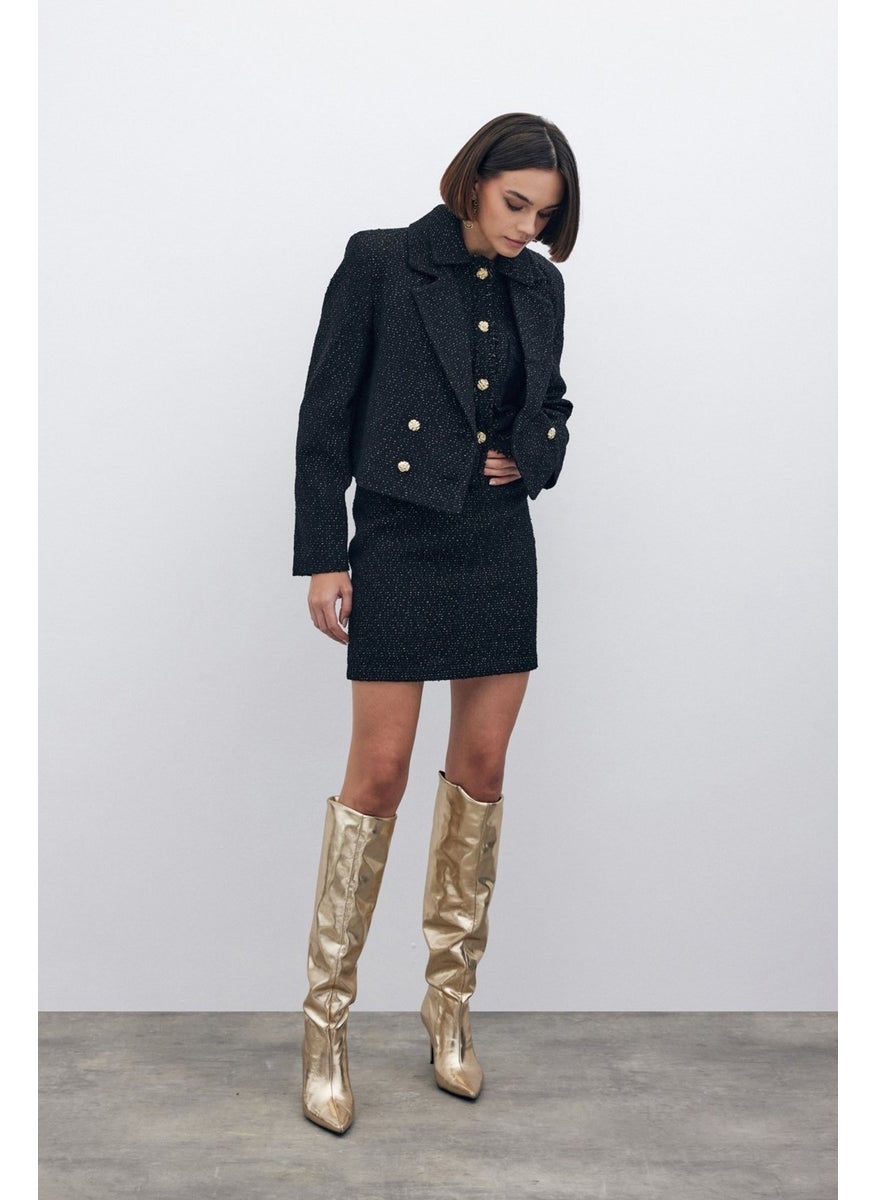 Glittery Mini Tweed Skirt - Black
