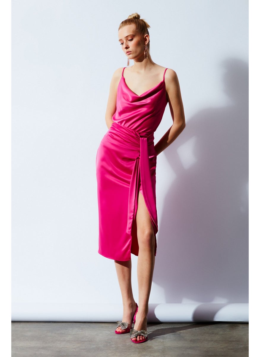 Satin Tie Satin Skirt - Fuchsia