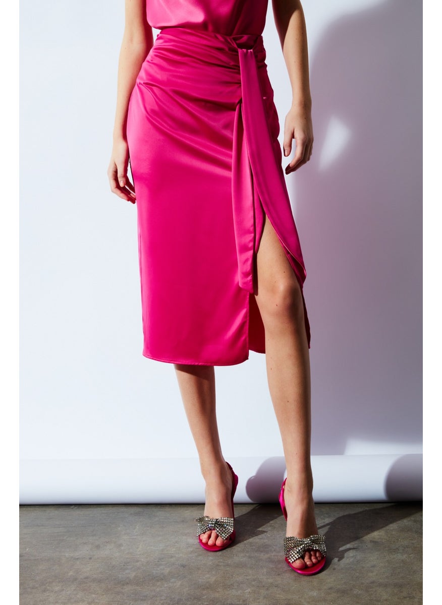 Satin Tie Satin Skirt - Fuchsia