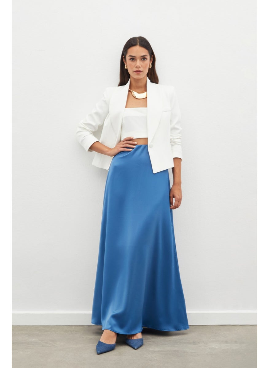 Long Satin Skirt - Indigo