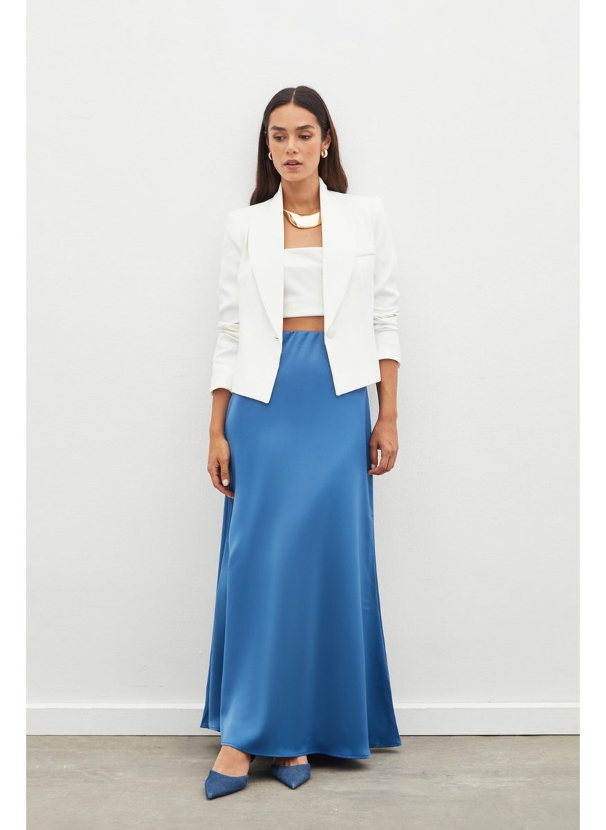 Long Satin Skirt - Indigo