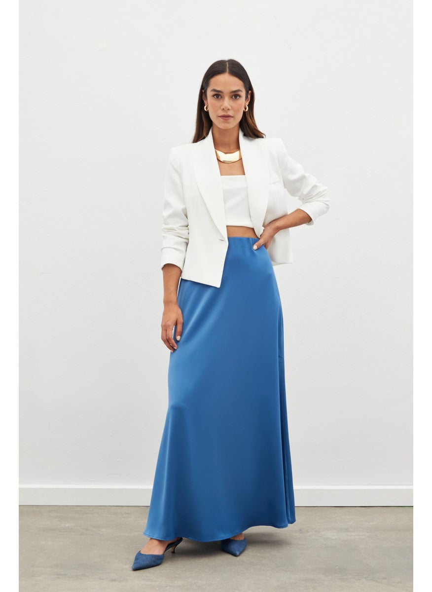 Long Satin Skirt - Indigo
