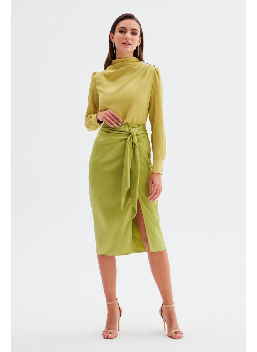Satin Tie Satin Skirt - Oil Green