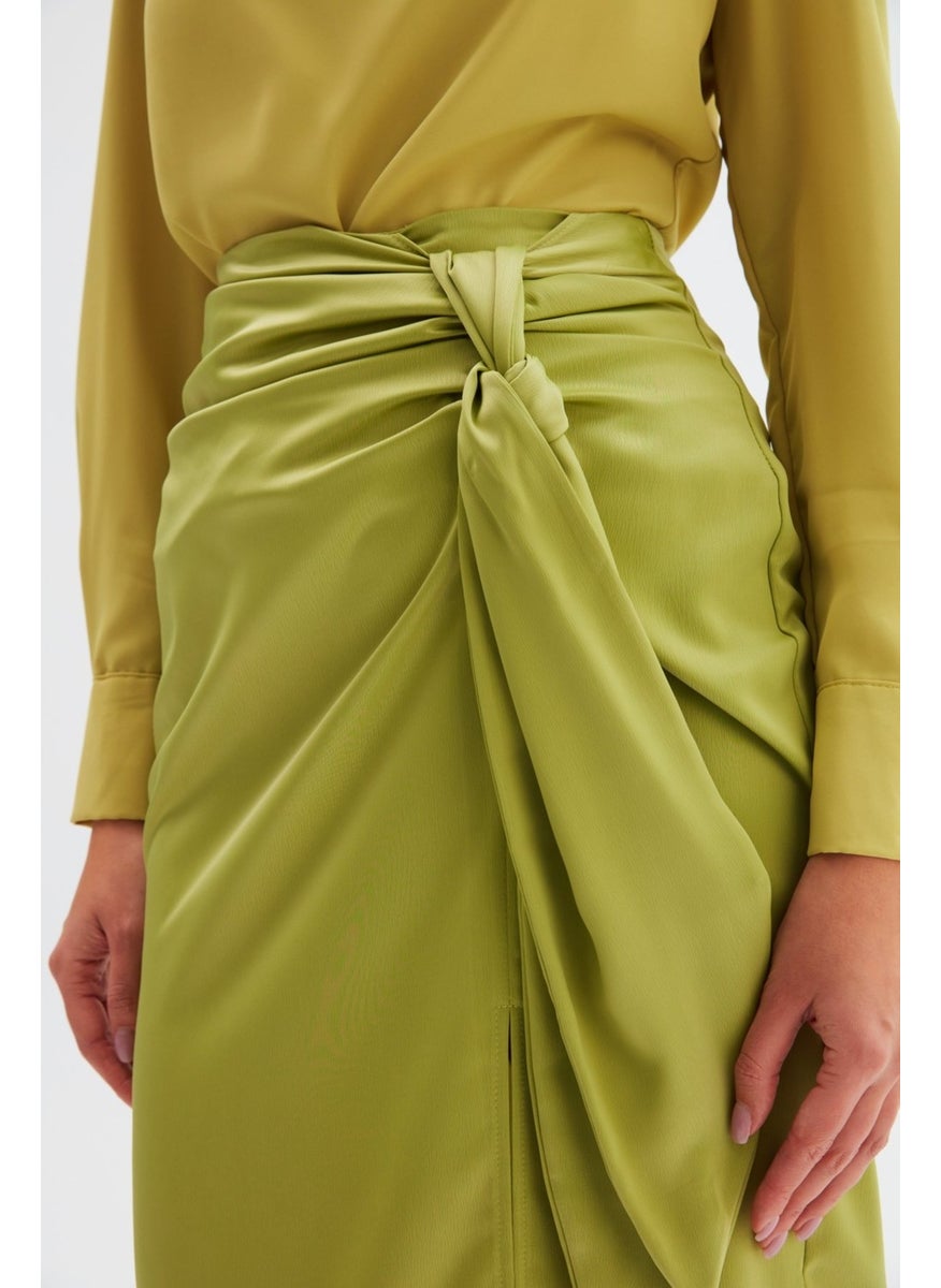 Satin Tie Satin Skirt - Oil Green