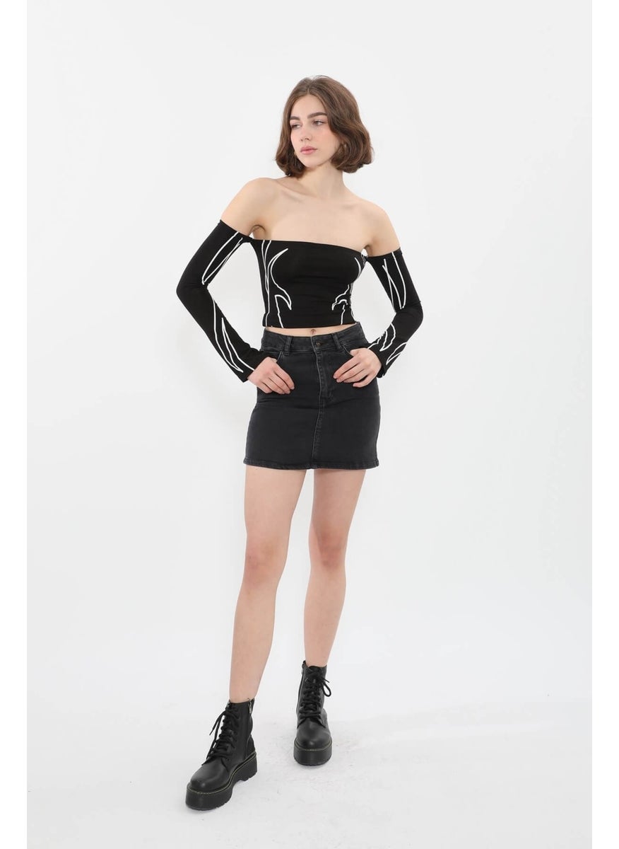 Women's Lycra Anthracite Mini Jean Skirt