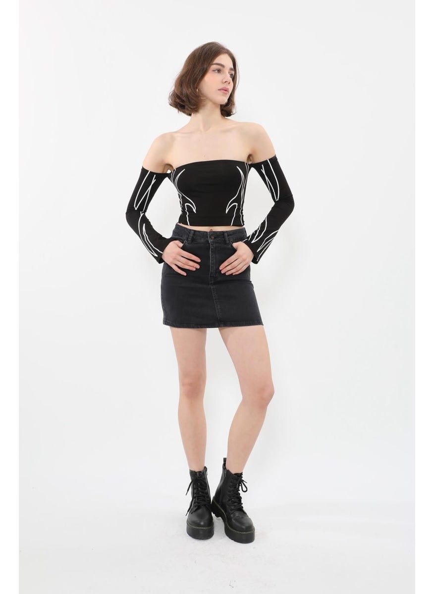 Women's Lycra Anthracite Mini Jean Skirt