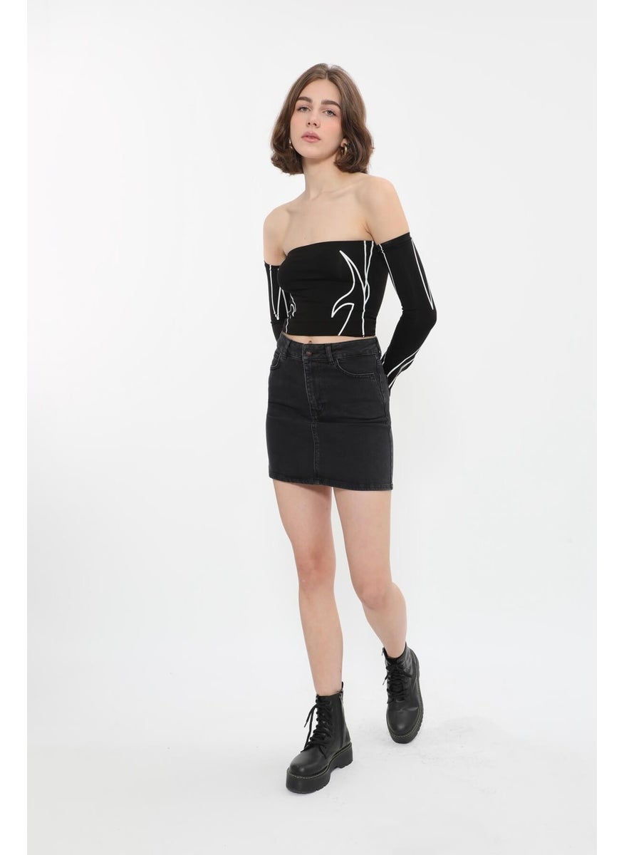 Women's Lycra Anthracite Mini Jean Skirt