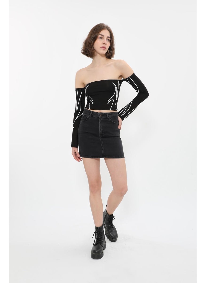 Women's Lycra Anthracite Mini Jean Skirt