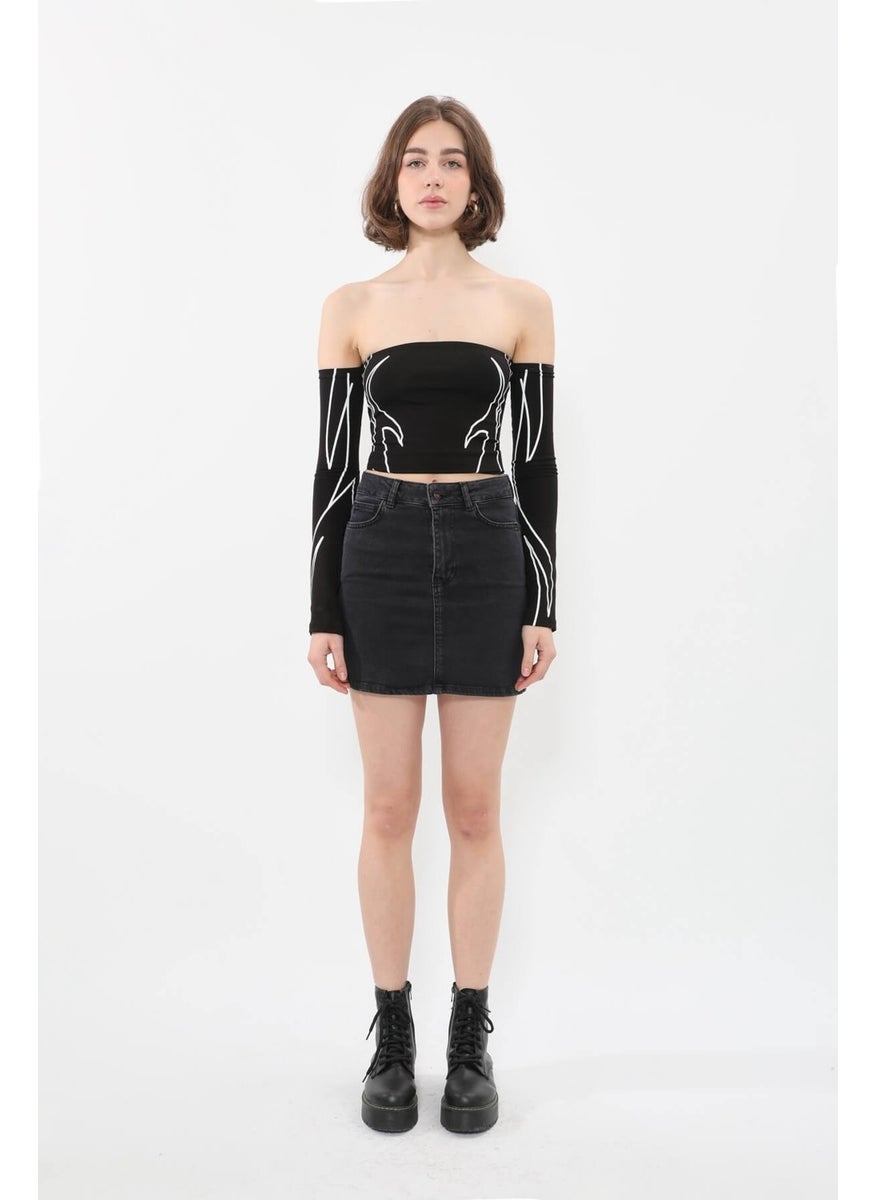Women's Lycra Anthracite Mini Jean Skirt