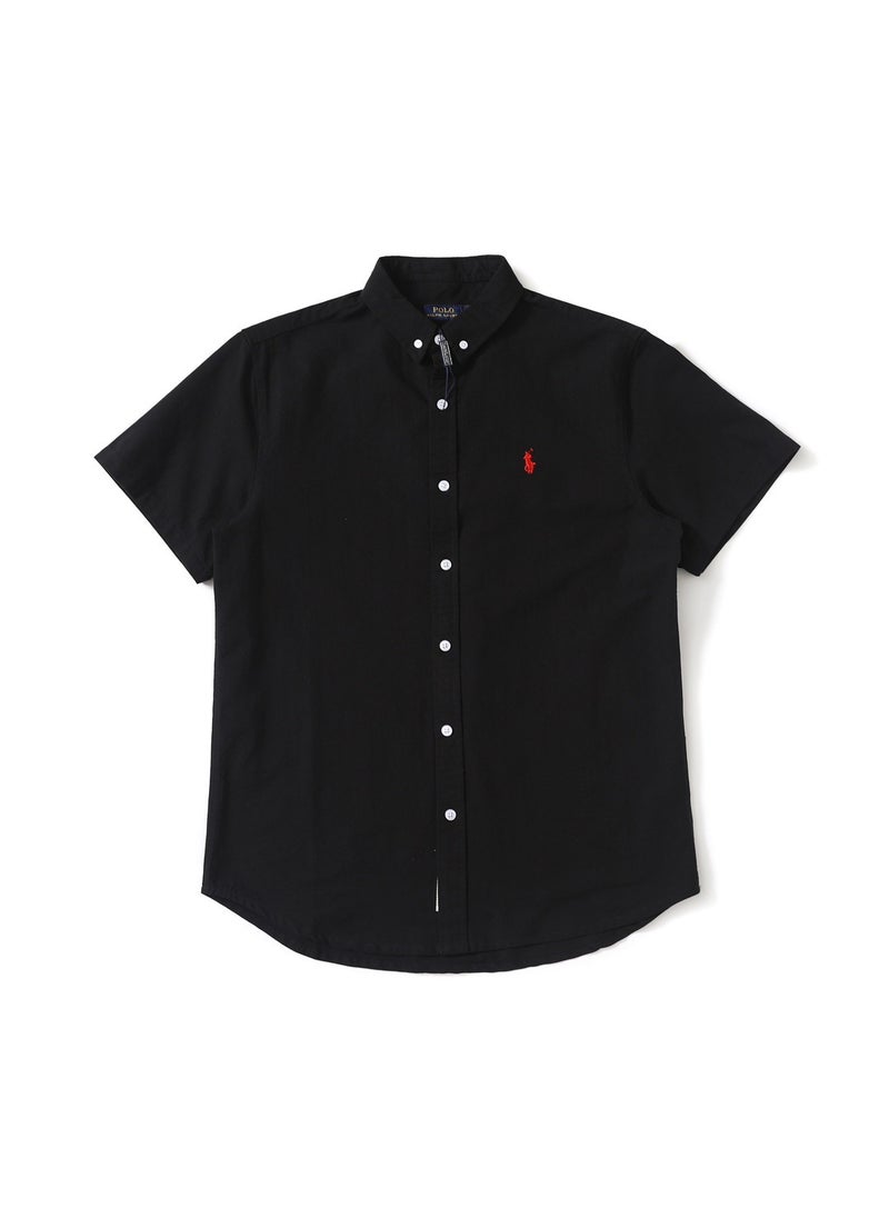 Solid Color Embroidered Short Sleeve Shirt For Couples Lapel Fit Half Sleeve For Work And Commuting Chinese Mainland Origin Khaki