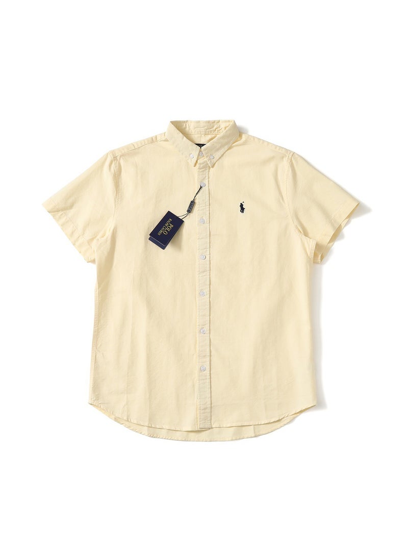 Solid Color Embroidered Short Sleeve Shirt For Couples Lapel Fit Half Sleeve For Work And Commuting Chinese Mainland Origin Yellow