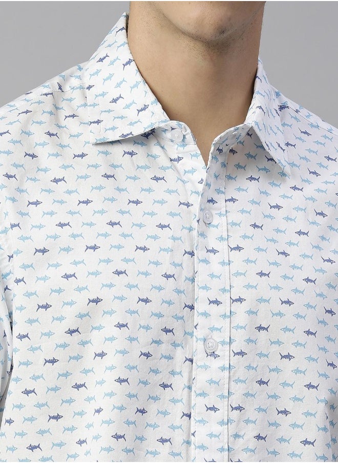 Men White Regular Fit Casual Shirt