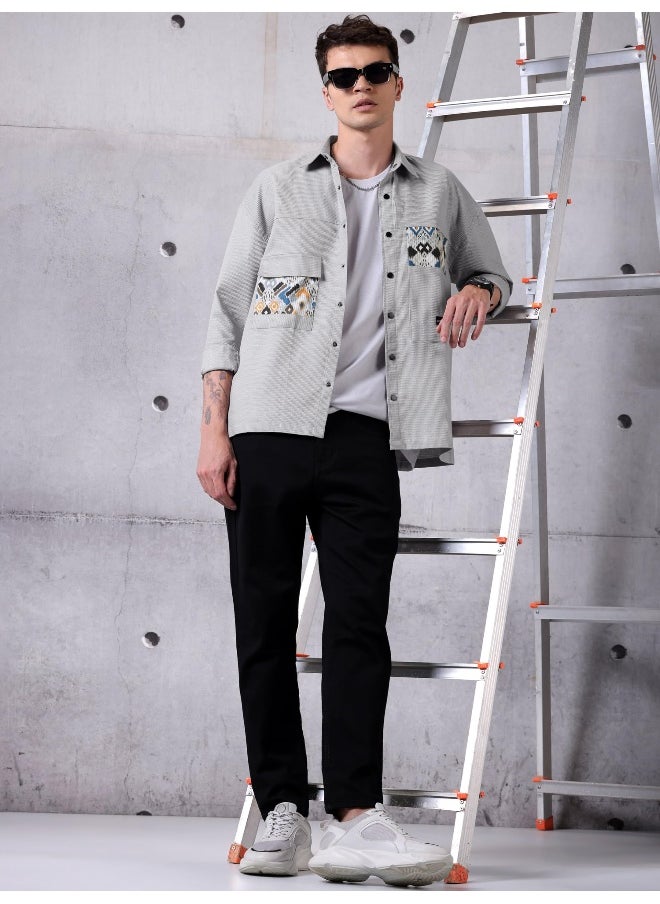 Light Grey Waffle Casual Shirt for Men
