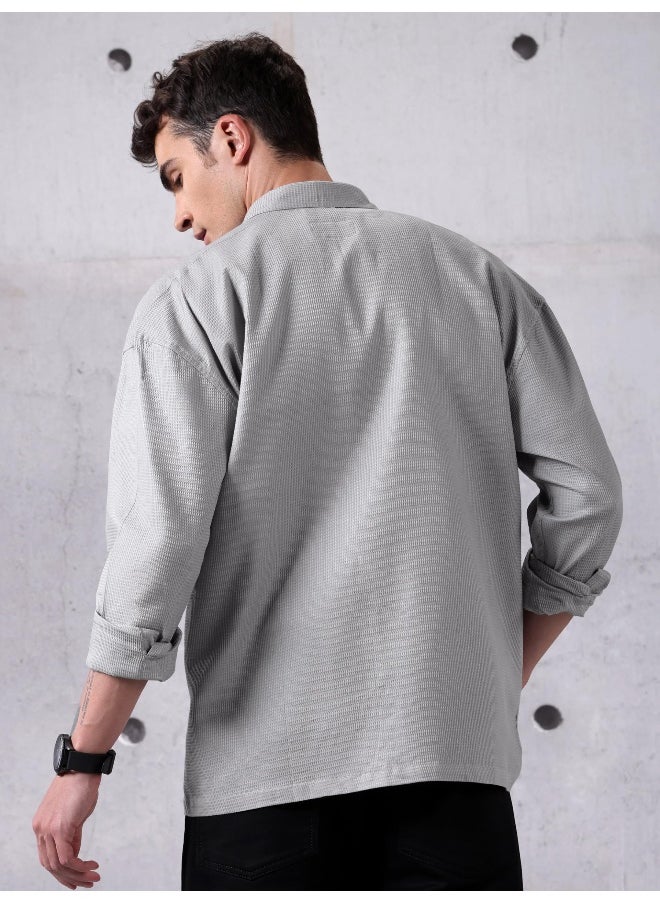 Light Grey Waffle Casual Shirt for Men