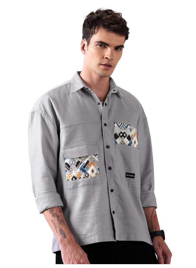 Light Grey Waffle Casual Shirt for Men