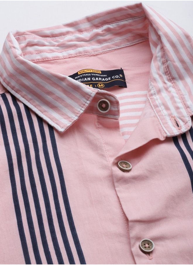 Men Regular Fit Striped Full Sleeves Cutaway Collar Casual Shirt
