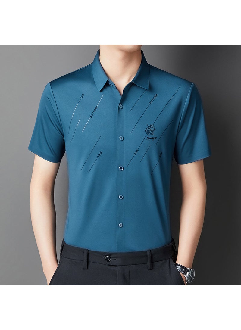 Mens Seamless Iron-free Anti-wrinkle Short Sleeve Shirt Casual Versatile Style Ideal For Business Summer Wear Purple
