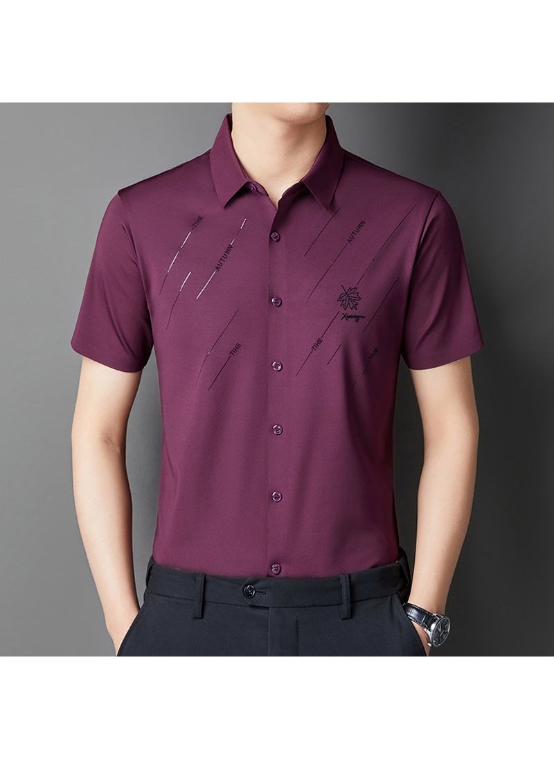 Mens Seamless Iron-free Anti-wrinkle Short Sleeve Shirt Casual Versatile Style Ideal For Business Summer Wear Purple