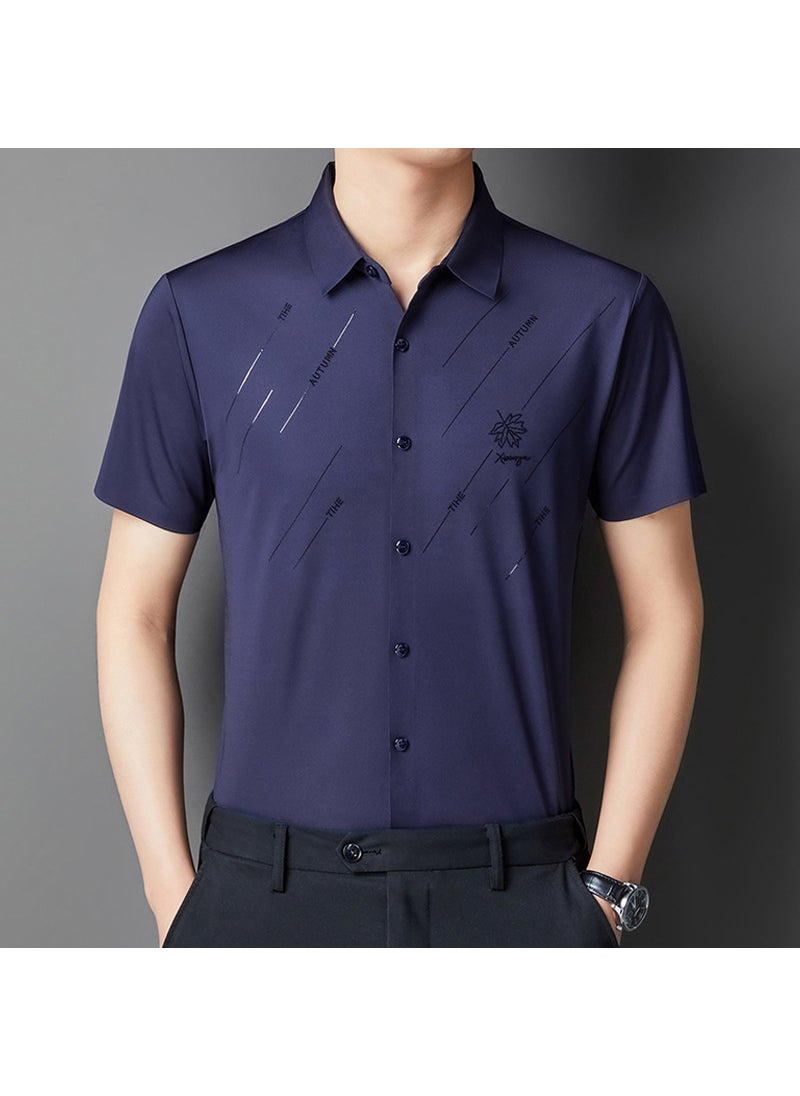 Mens Seamless Iron-free Anti-wrinkle Short Sleeve Shirt Casual Versatile Style Ideal For Business Summer Wear Navy