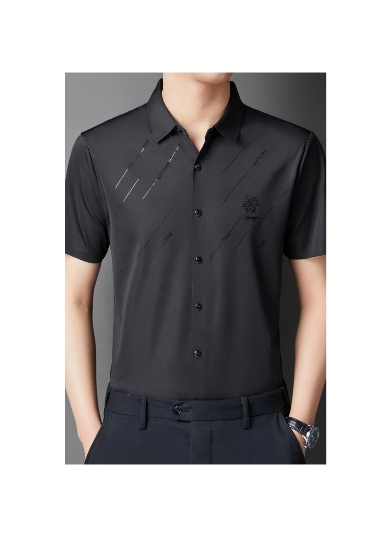 Mens Seamless Iron-free Anti-wrinkle Short Sleeve Shirt Casual Versatile Style Ideal For Business Summer Wear Black